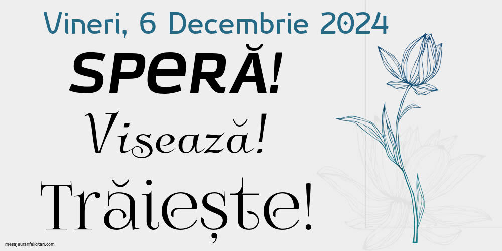 Vineri 6 Decembrie 2024 Speră! Visează! Trăiește!