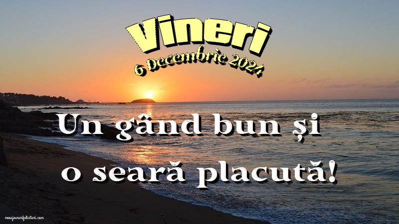 Vineri 6 Decembrie 2024 Un gând bun și o seară placută!