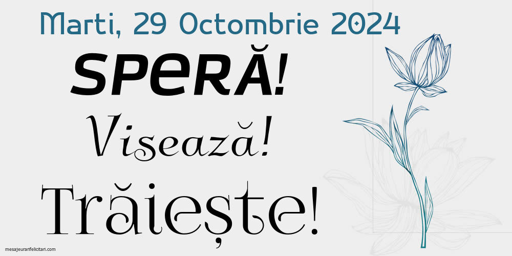 Marti 29 Octombrie 2024 Speră! Visează! Trăiește!