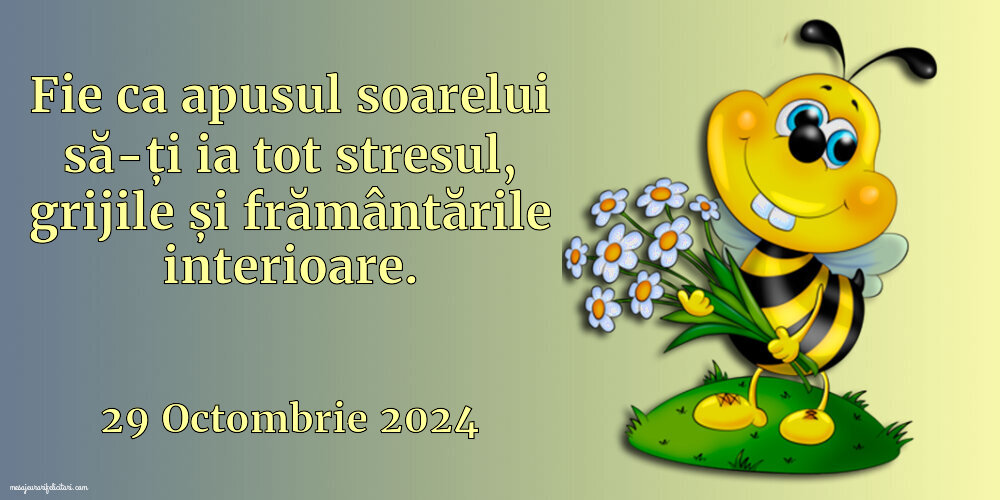 Fie ca apusul soarelui să-ți ia tot stresul, grijile și frământările interioare. 29 Octombrie 2024