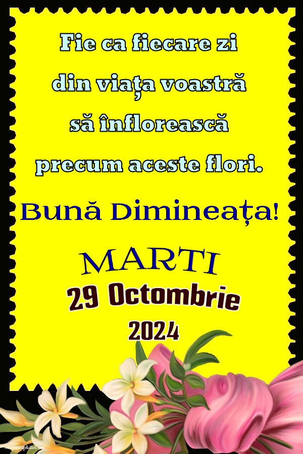 Fie ca fiecare zi din viața voastră să înflorească precum aceste flori. Bună Dimineața! Marti 29 Octombrie 2024