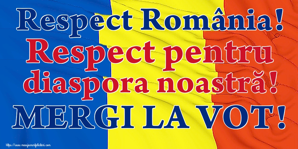 Respect România! Respect pentru diaspora noastră! MERGI LA VOT!