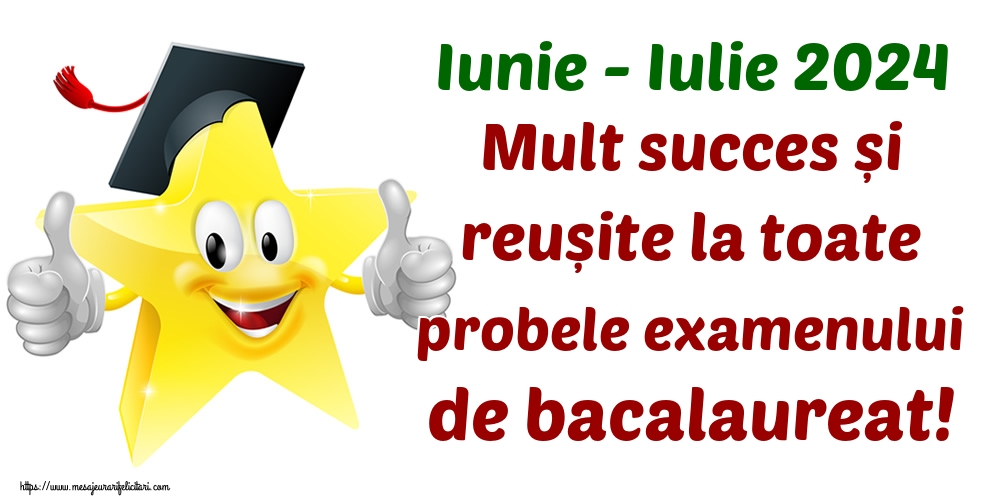 Iunie - Iulie 2024 Mult succes și reușite la toate probele examenului de bacalaureat!