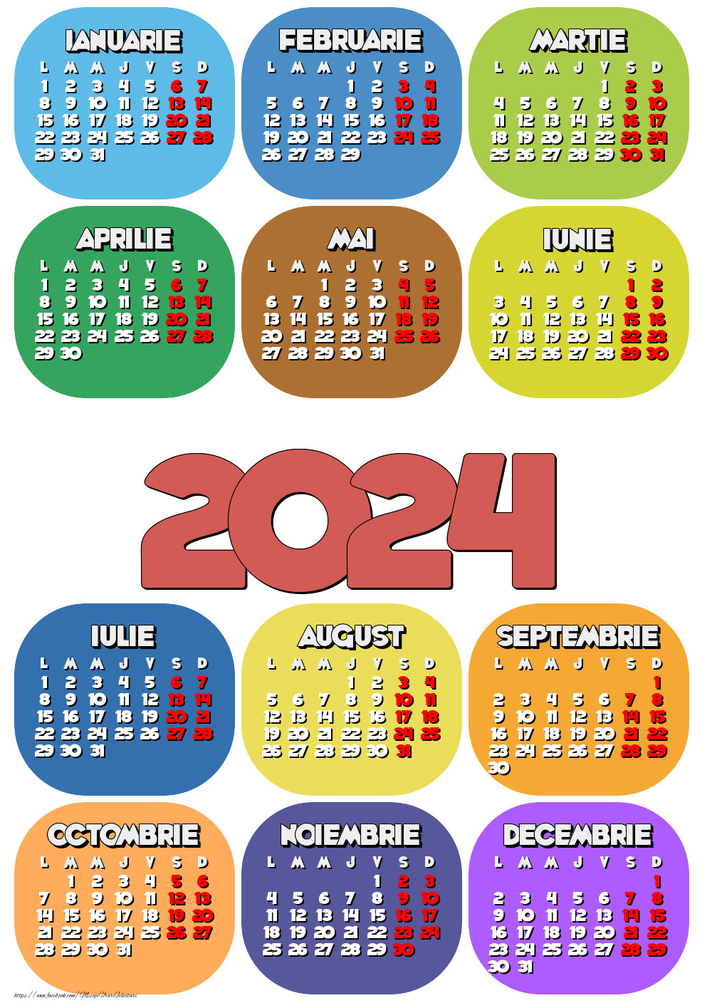 Imagini cu calendare - Calendar 2024 - Multicolor - mesajeurarifelicitari.com
