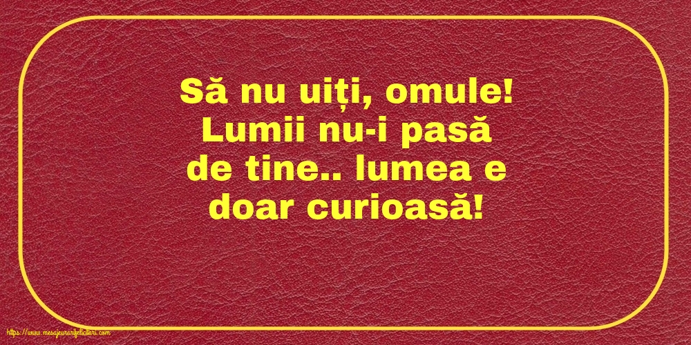 Imagini despre Familie - Să nu uiți, omule! Lumii nu-i pasă de tine.. lumea e doar curioasă! - mesajeurarifelicitari.com