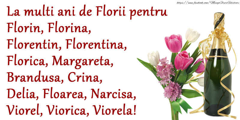 Florii La multi ani de Florii pentru Florin, Florina, Florentin, Florentina, Florica, Margareta, Brandusa, Crina, Delia, Floarea, Narcisa, Viorel, Viorica, Viorela!