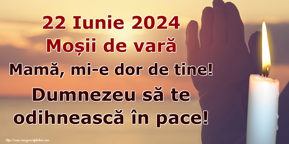 22 Iunie 2024 Moșii de vară Mamă, mi-e dor de tine! Dumnezeu să te odihnească în pace!