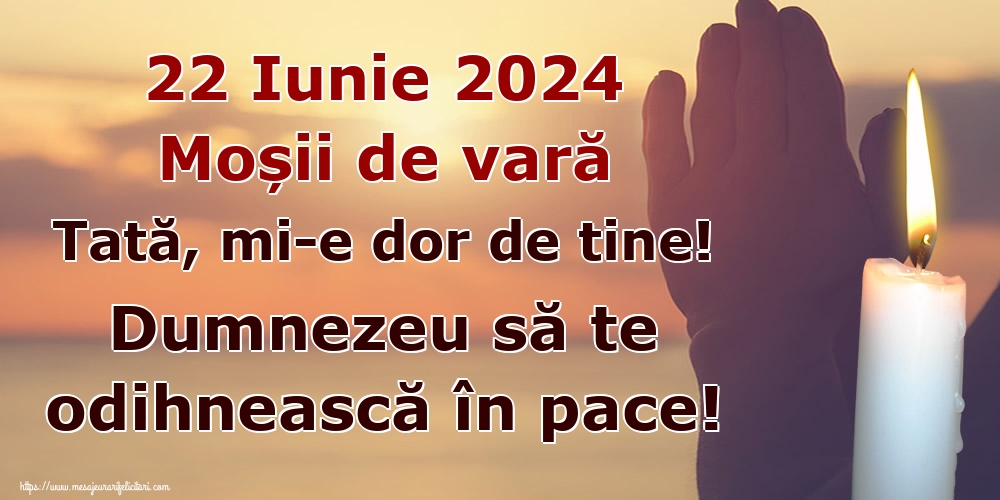 22 Iunie 2024 Moșii de vară Tată, mi-e dor de tine! Dumnezeu să te odihnească în pace!