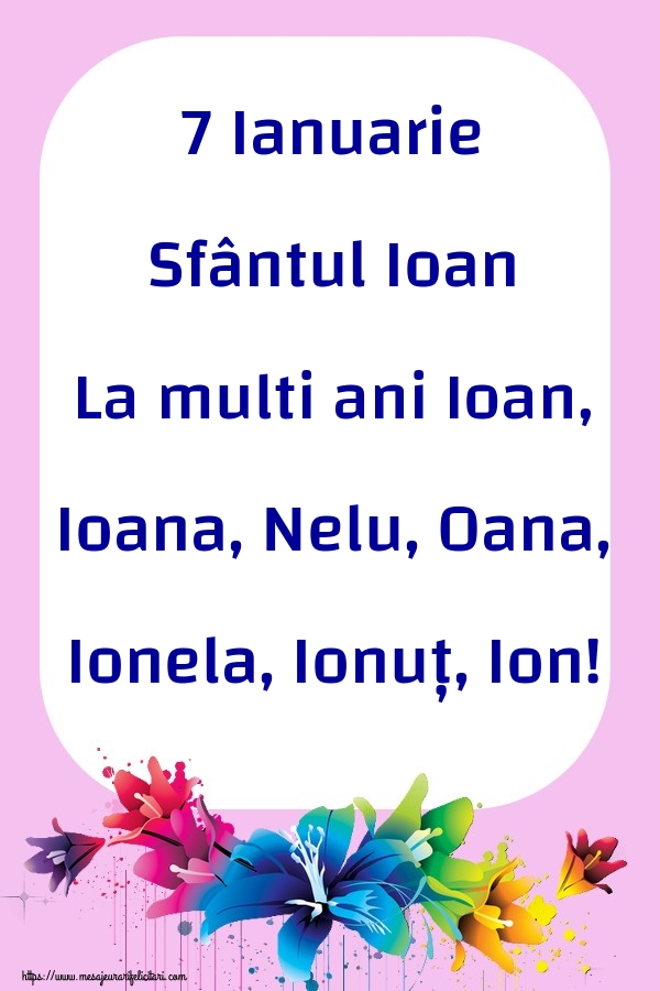 7 Ianuarie Sfântul Ioan La multi ani Ioan, Ioana, Nelu, Oana, Ionela, Ionuț, Ion!