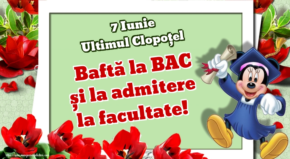 7 Iunie Ultimul Clopoţel Baftă la BAC și la admitere la facultate!