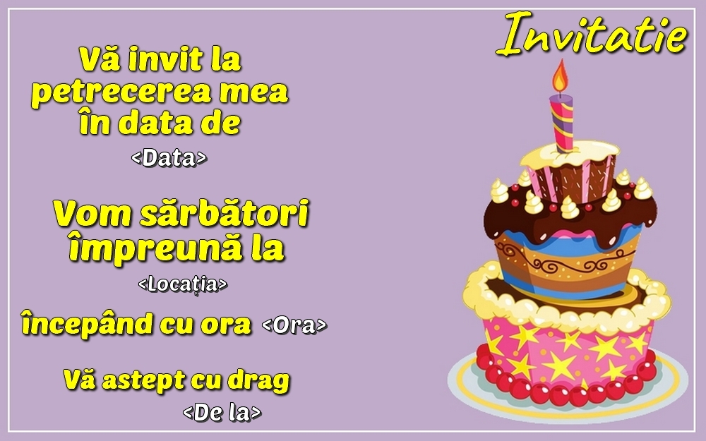 Vă invit la petrecerea mea! invitație cu tort - Invitații la Ziua de nastere personalizate