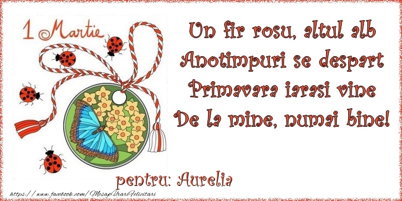  Felicitari de 1 Martie - Buburuză & Flori & Fluturi & Martisor | Un fir rosu, altul alb ... Pentru Aurelia!