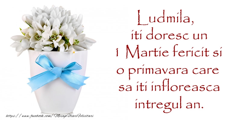 Felicitari de 1 Martie - Ludmila iti doresc un 1 Martie fericit si o primavara care sa iti infloreasca intregul an.