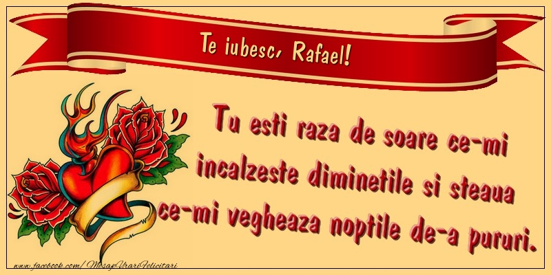 Felicitari de dragoste - Trandafiri | Te iubesc, Rafael. Tu esti raza de soare ce-mi incalzeste diminetile si steaua ce-mi vegheaza noptile de-a pururi.