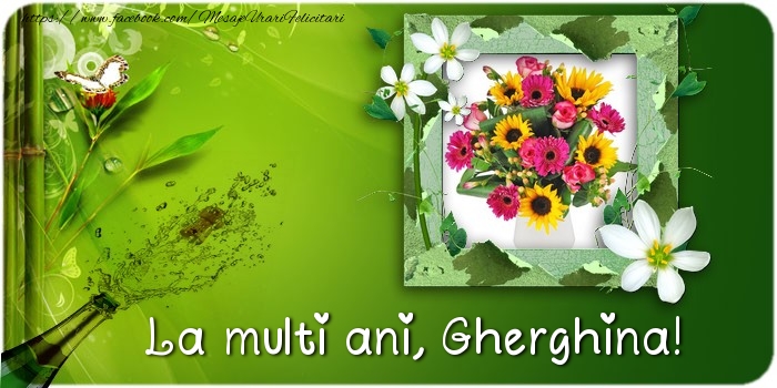  Felicitari de la multi ani - Flori & Sampanie & 1 Poza & Ramă Foto | La multi ani Gherghina