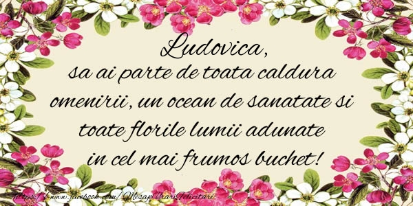 Felicitari de la multi ani -  Ludovica, sa ai parte de toata caldura omenirii, un ocean de sanatate si toate florile lumii adunate in cel mai frumos buchet!