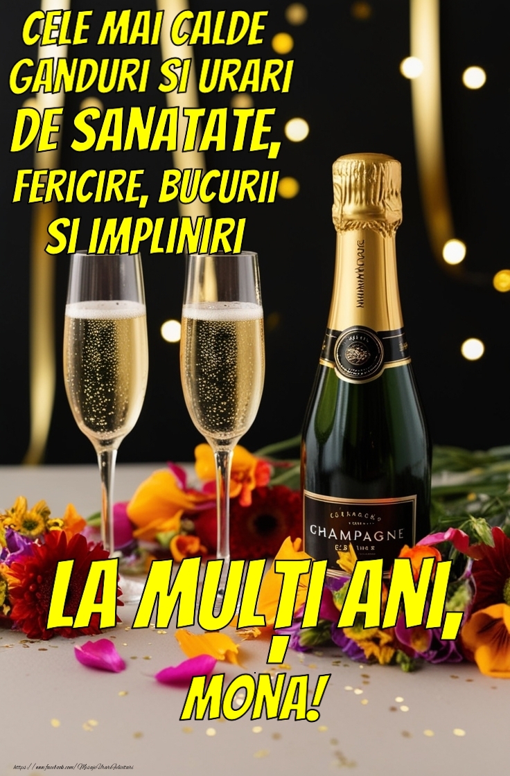 Felicitari de la multi ani - Flori & Sampanie | Felicitare cu șampanie personalizată cu nume