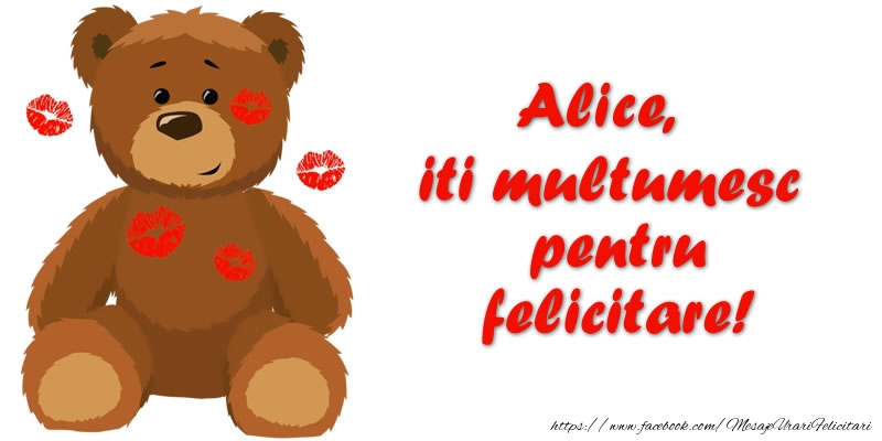 Felicitari de multumire - Ursuleti | Alice iti multumesc pentru felicitare!