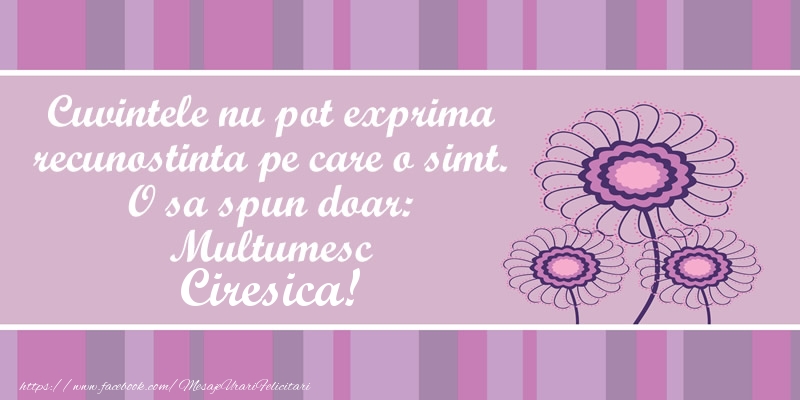 Felicitari de multumire - Flori | Cuvintele nu pot exprima recunostinta pe care o simt. O sa spun doar:  Multumesc Ciresica!