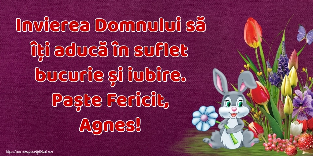 Felicitari de Paste - Iepuras & Flori | Invierea Domnului să îți aducă în suflet bucurie și iubire. Paște Fericit, Agnes!