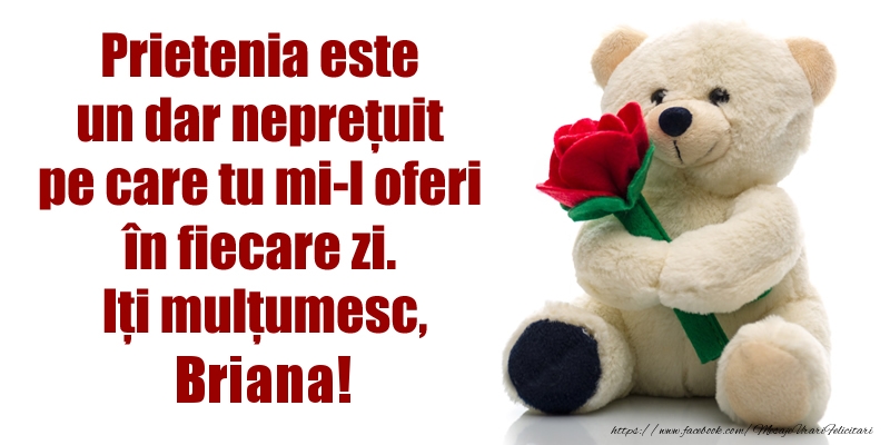  Felicitari de prietenie - Flori & Ursuleti | Prietenia este un dar neprețuit pe care tu mi-l oferi în fiecare zi. Iți mulțumesc, Briana!