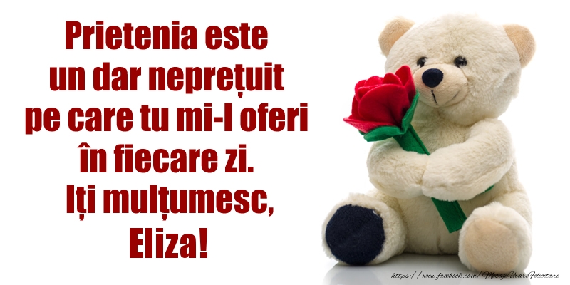 Felicitari de prietenie - Flori & Ursuleti | Prietenia este un dar neprețuit pe care tu mi-l oferi în fiecare zi. Iți mulțumesc, Eliza!