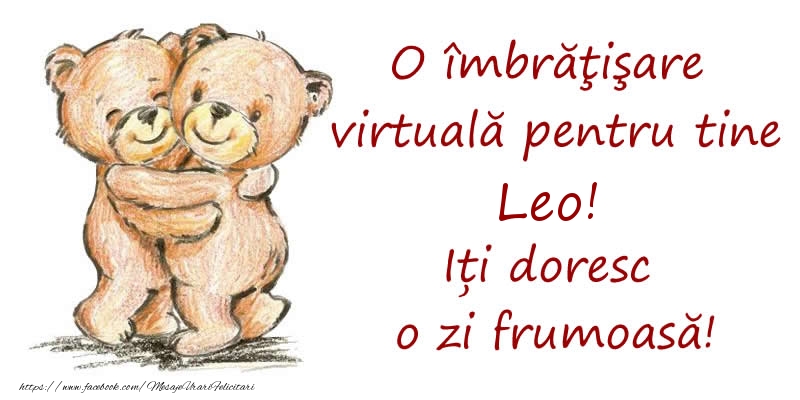 Felicitari de prietenie - O îmbrăţişare virtuală pentru tine Leo. Iți doresc o zi frumoasă!