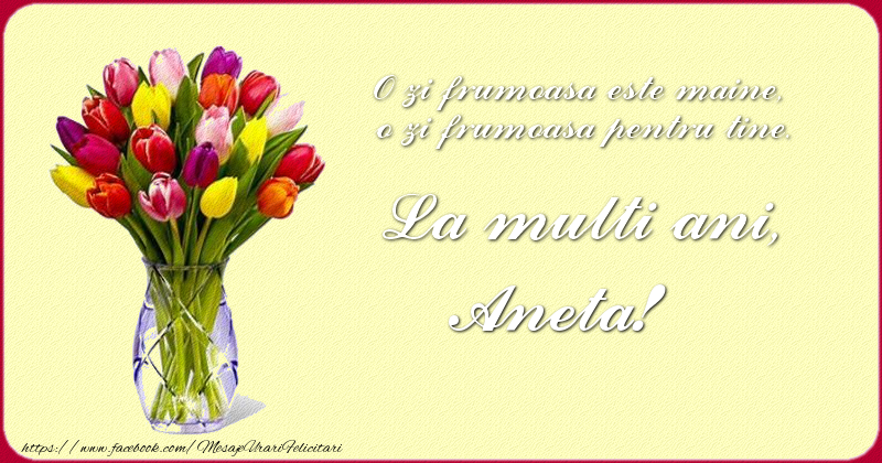 Felicitari de zi de nastere - Buchete De Flori & Flori & Lalele | O zi frumoasu0103 este maine, o zi frumoasu0103 pentru tine. La multi ani Aneta