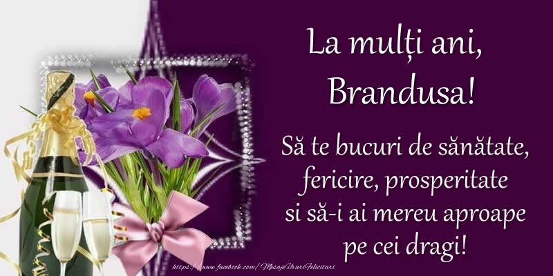  Felicitari de zi de nastere - Flori & Sampanie | La multi ani, Brandusa! Sa te bucuri de sanatate, fericire, prosperitate si sa-i ai mereu aproape pe cei dragi!