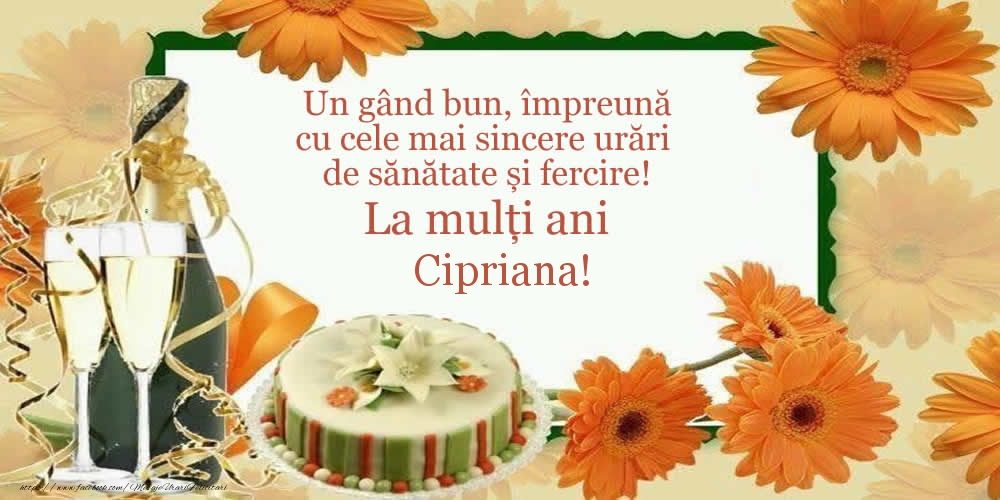  Felicitari de zi de nastere - Tort & Sampanie | Un gând bun, împreună cu cele mai sincere urări de sănătate și fercire! La mulți ani Cipriana!