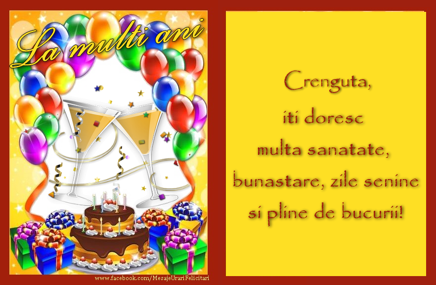 Felicitari de zi de nastere - Baloane & Cadou & Tort & 1 Poza & Ramă Foto | La multi ani, Crenguta,  iti doresc multa sanatate,  bunastare, zile senine  si pline de bucurii!