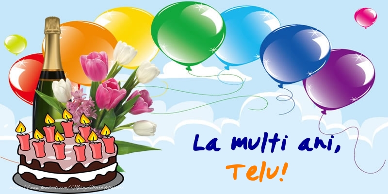 Felicitari de zi de nastere - Baloane & Sampanie & Tort | La multi ani, Telu!