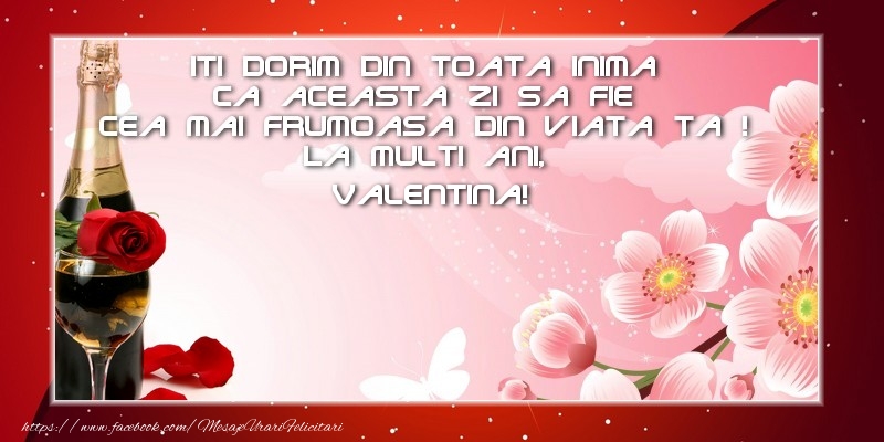  Felicitari de zi de nastere - 1 Poza & Ramă Foto & Sampanie & Tort | La multi ani, Valentina!