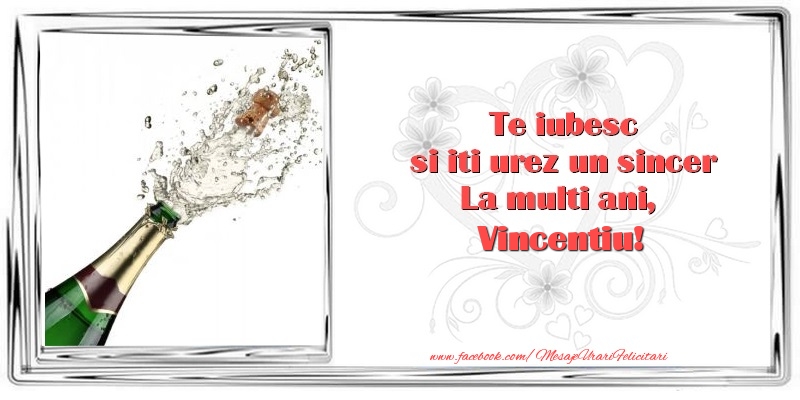  Felicitari de zi de nastere - Flori & 1 Poza & Ramă Foto | Te iubesc si iti urez un sincer La multi ani, Vincentiu