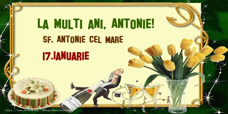  Felicitari de Ziua Numelui - Lalele & Sampanie & Tort | La multi ani, Antonie! Sf. Antonie cel Mare - 17.Ianuarie