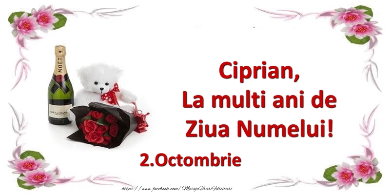  Felicitari de Ziua Numelui - Flori & Sampanie & Ursuleti | Ciprian, la multi ani de ziua numelui! 2.Octombrie