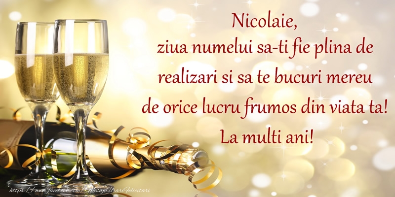  Felicitari de Ziua Numelui - Sampanie | Nicolaie, ziua numelui sa-ti fie plina de realizari si sa te bucuri mereu de orice lucru frumos din viata ta! La multi ani!