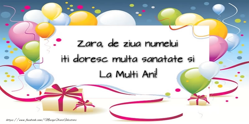 Felicitari de Ziua Numelui - Baloane | Zara, de ziua numelui iti doresc multa sanatate si La Multi Ani!