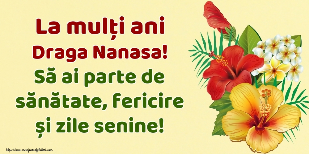 Felicitari de la multi ani pentru Nasa - La mulți ani draga nanasa! Să ai parte de sănătate, fericire și zile senine!