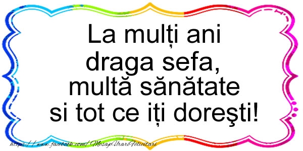 Felicitari de zi de nastere pentru Sefa - La multi ani draga sefa, multa sanatate si tot ce iti doresti!