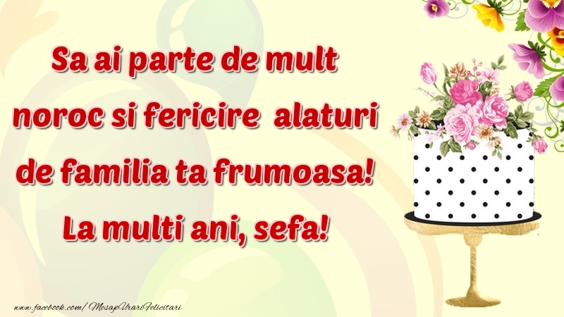 Felicitari de zi de nastere pentru Sefa - Sa ai parte de mult noroc si fericire  alaturi de familia ta frumoasa! sefa