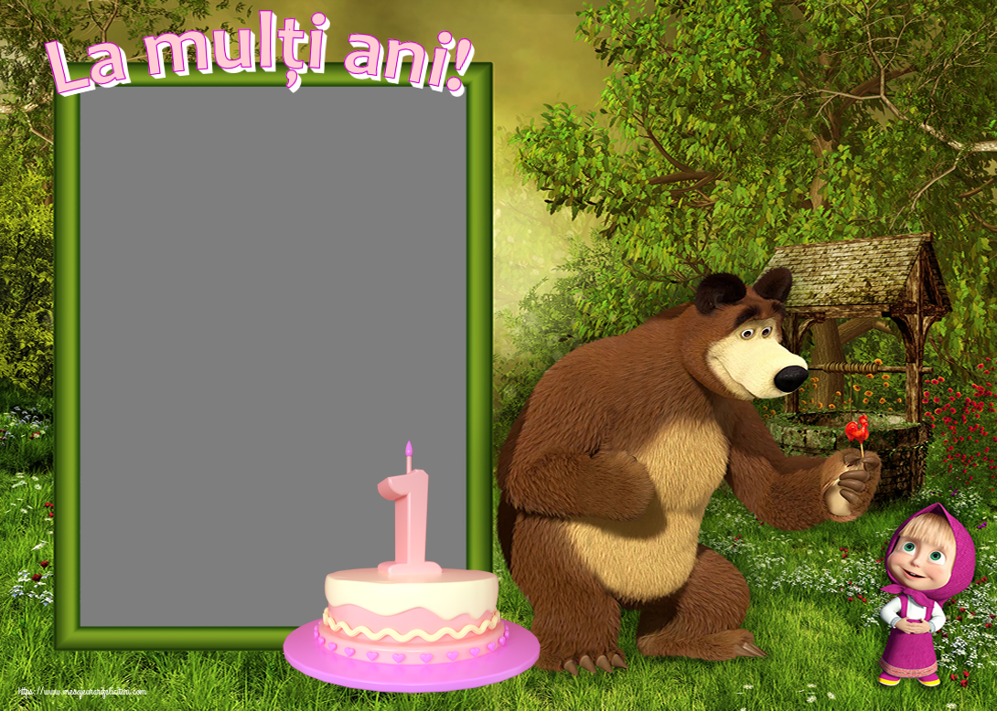Felicitari personalizate pentru copii - La mulți ani! - Rama foto ~ Masha si ursul - Tort 1 an