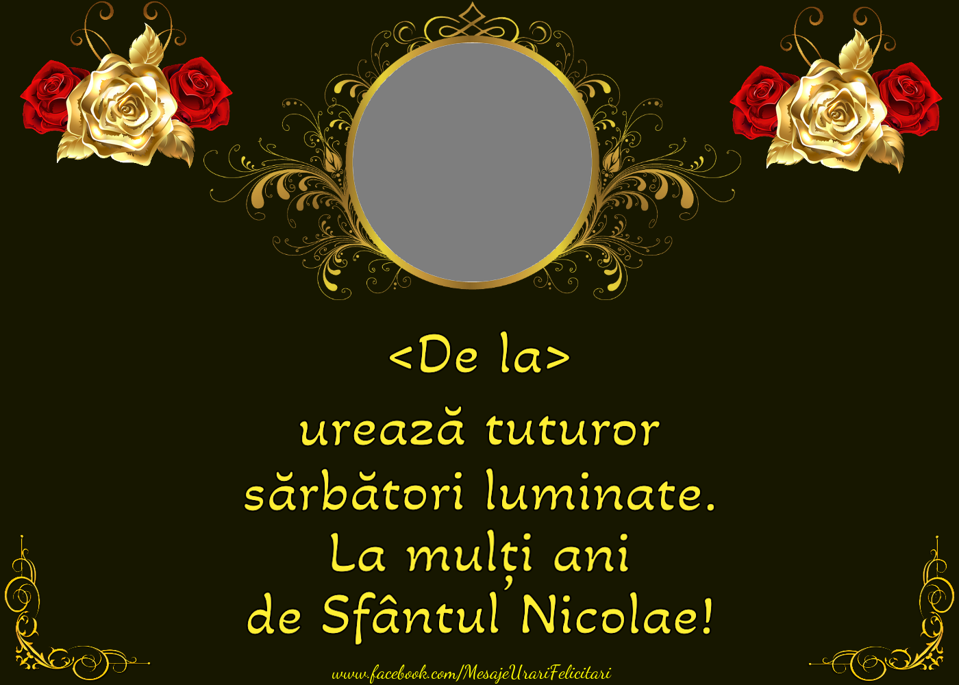 Felicitari personalizate de Mos Nicolae - Urare de Sfântul Nicolae pentru colaboratori. Model cu trandafiri si imagine personalizată