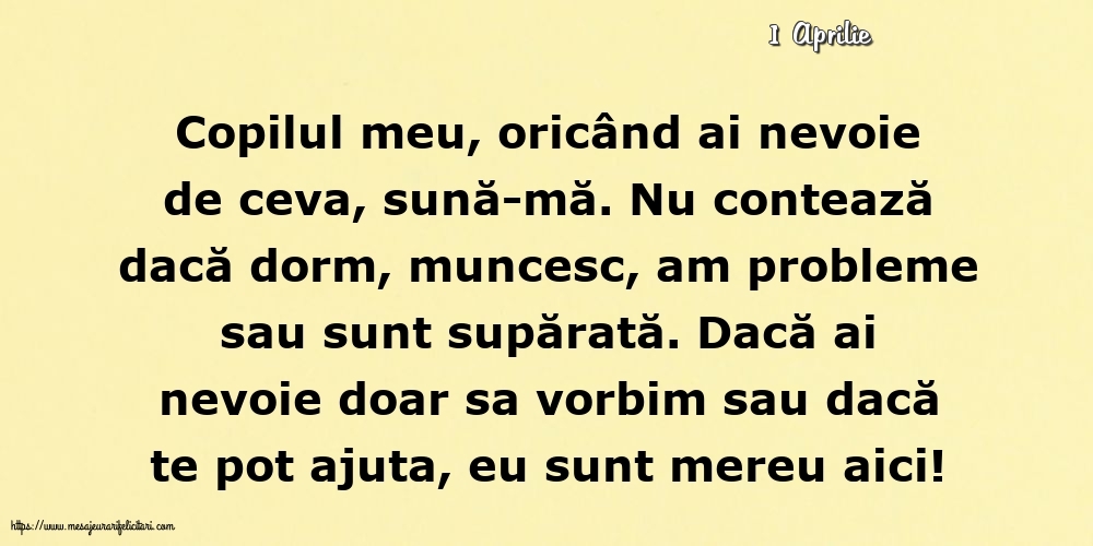 Felicitari de 1 Aprilie - 1 Aprilie - Pentru copilul meu... Semnat: Mama