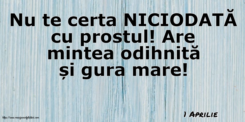 Felicitari de 1 Aprilie - 1 Aprilie - Nu te certa NICIODATĂ cu prostul!