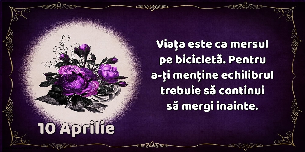 10.Aprilie Viața este ca mersul pe bicicletă. Pentru a-ți menține echilibrul trebuie să continui să mergi inainte.