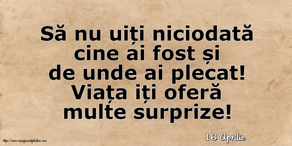 Felicitari de 16 Aprilie - 16 Aprilie - Viața iți oferă multe surprize!