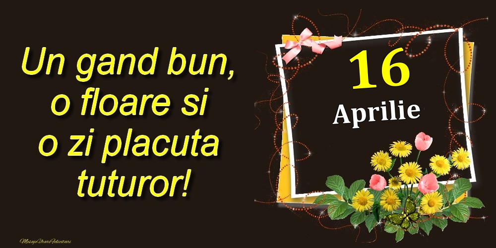 Felicitari de 16 Aprilie - Aprilie 16 Un gand bun, o floare si o zi placuta tuturor!