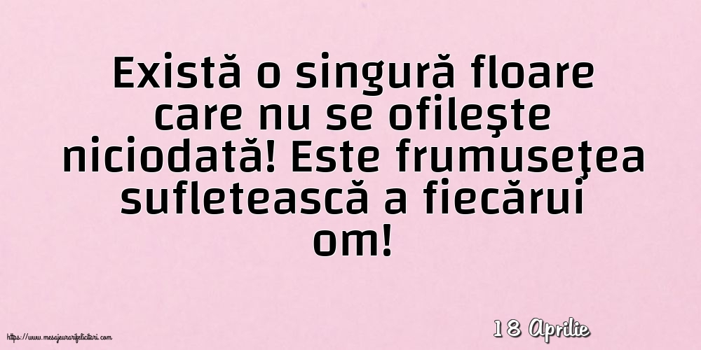 Felicitari de 18 Aprilie - 18 Aprilie - Există o singură floare care nu se ofileşte niciodată