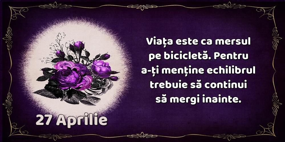 27.Aprilie Viața este ca mersul pe bicicletă. Pentru a-ți menține echilibrul trebuie să continui să mergi inainte.